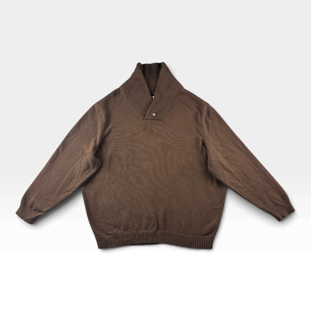 Oak Hill Mens 3XLT Shawl Collar Sweater Brown 100% Cotton Big Tall Pullover